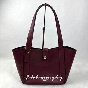 COACH Hadley Turnlock Tote Bag In Leather/Gold/Dark Wine CAL17 NWT